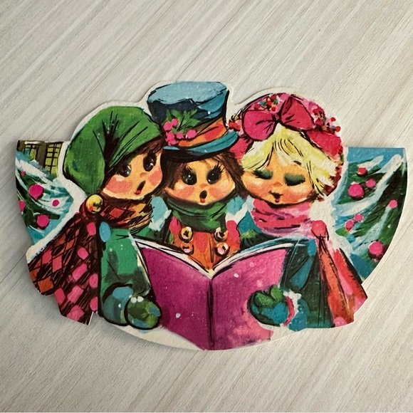 Vintage Litho Christmas Card Hawthorne & Sommerfield Unused USA Round Ornament - Picture 3 of 5